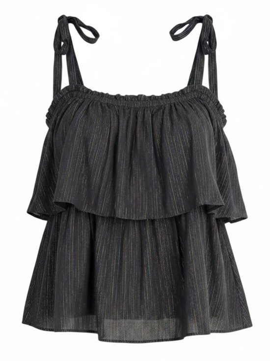 Rebecca Taylor Tops - La Vie Rebecca Taylor Lurex Metallic Stripe Tie-Shoulder Tier Top Size Medium